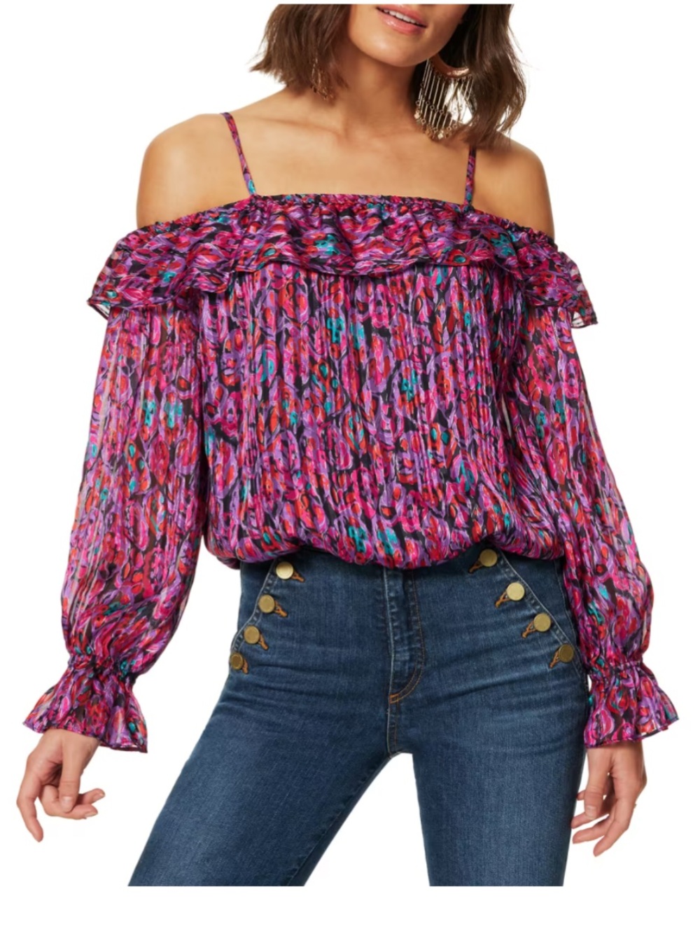 Ramy Brook Jaclyn Printed Off -Shoulder Silk Blouse Size Small